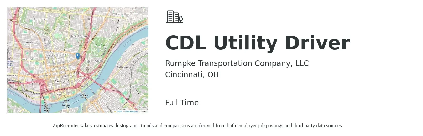 Rumpke Transportation Company, LLC job posting for a CDL Utility Driver in Cincinnati, OH with a salary of $24 to $41 Hourly with a map of Cincinnati location.