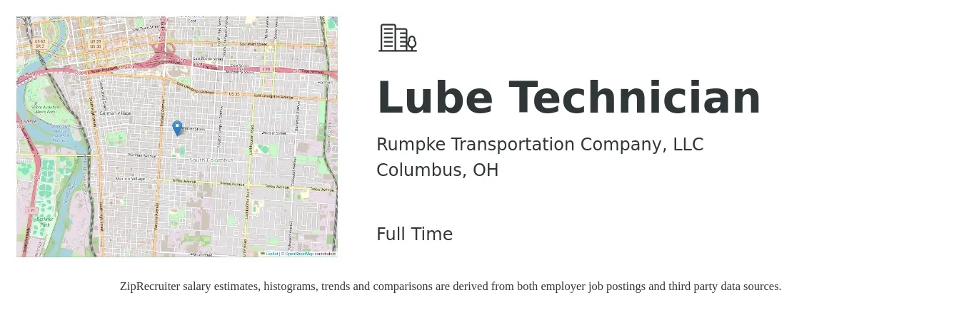 Rumpke Transportation Company, LLC job posting for a Lube Technician in Columbus, OH with a salary of $14 to $18 Hourly with a map of Columbus location.