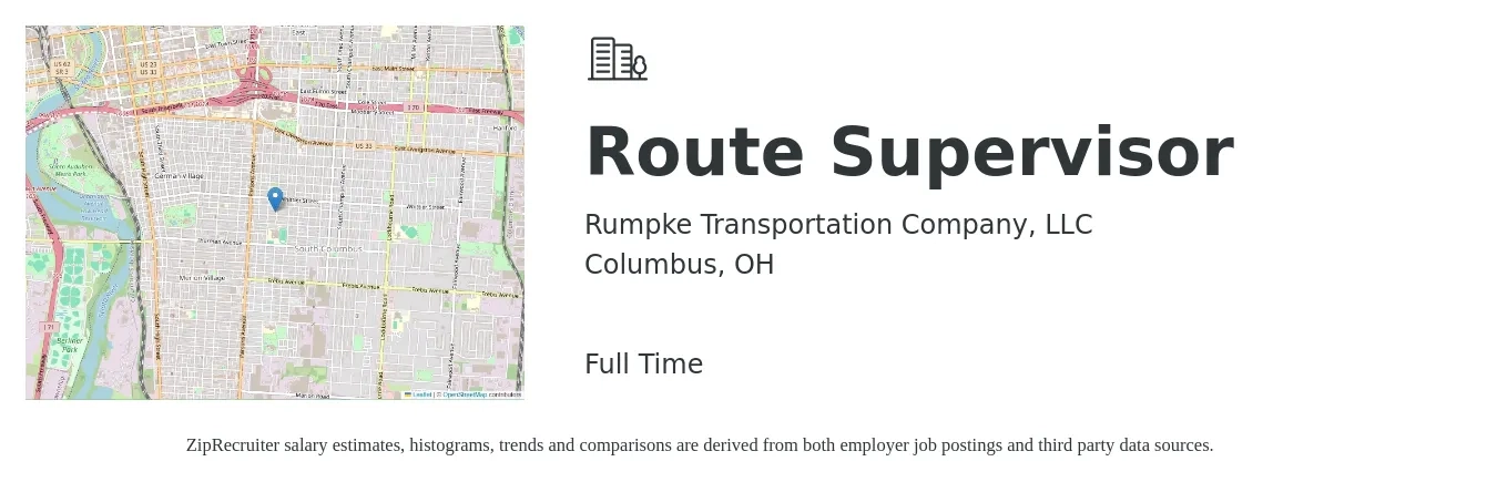 Rumpke Transportation Company, LLC job posting for a Route Supervisor in Columbus, OH with a salary of $39,100 to $56,900 Yearly with a map of Columbus location.