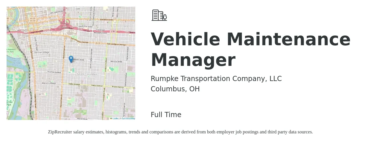 Rumpke Transportation Company, LLC job posting for a Vehicle Maintenance Manager in Columbus, OH with a salary of $24 to $41 Hourly with a map of Columbus location.