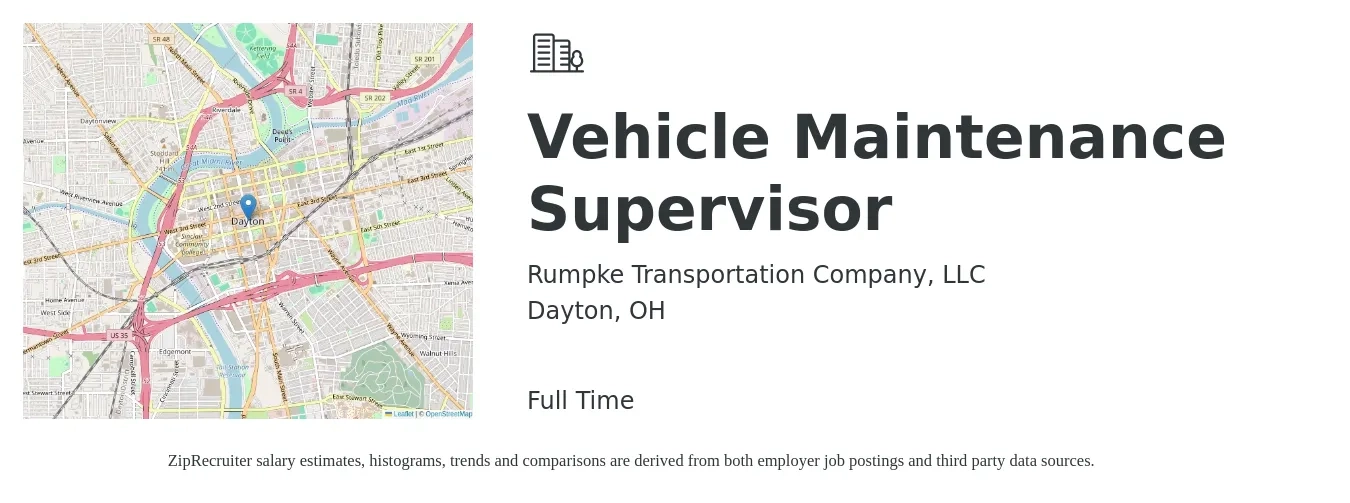 Rumpke Transportation Company, LLC job posting for a Vehicle Maintenance Supervisor in Dayton, OH with a salary of $24 to $41 Hourly with a map of Dayton location.