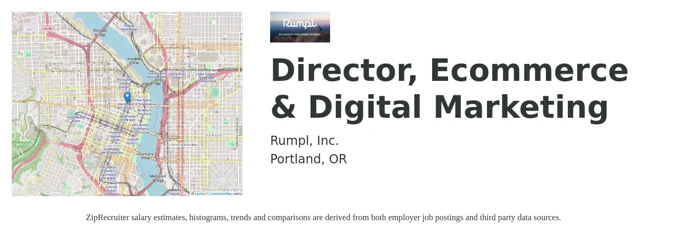 Rumpl, Inc. job posting for a Director, Ecommerce & Digital Marketing in Portland, OR with a salary of $91,500 to $158,700 Yearly with a map of Portland location.