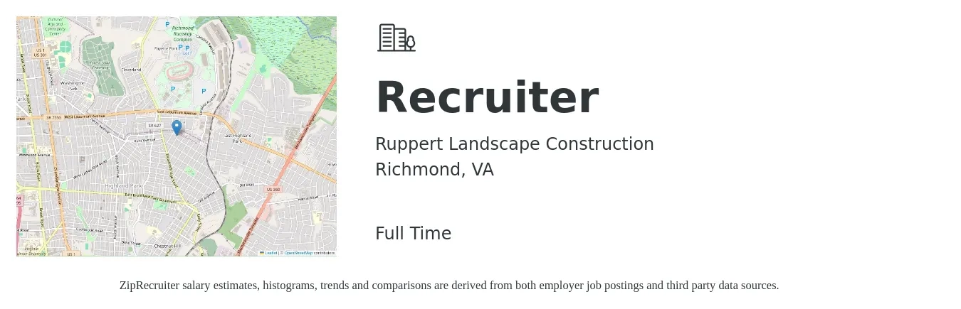 Ruppert Landscape Construction job posting for a Recruiter in Richmond, VA with a salary of $21 to $33 Hourly with a map of Richmond location.