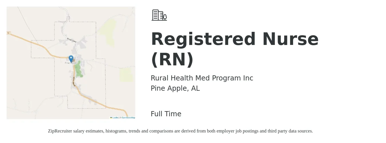 Rural Health Med Program Inc job posting for a Registered Nurse (RN) in Pine Apple, AL with a salary of $29 to $46 Hourly with a map of Pine Apple location.