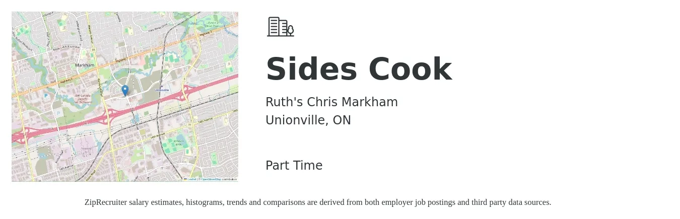 Ruth's Chris Markham job posting for a Sides Cook in Unionville, ON with a salary of $16 Hourly with a map of Unionville location.