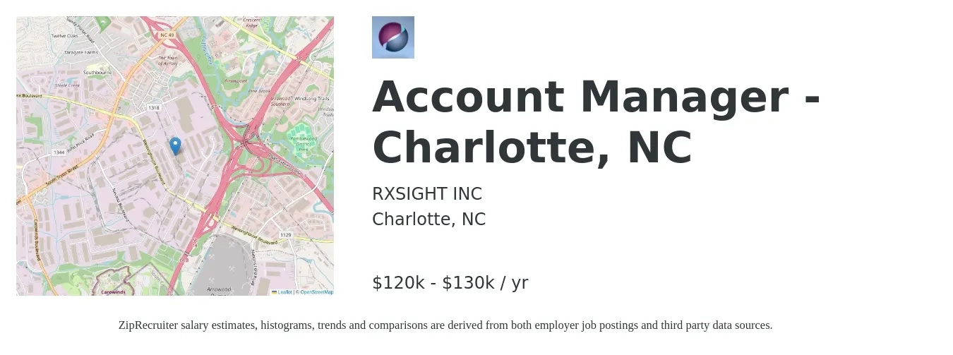 RXSIGHT INC job posting for a Account Manager - Charlotte, NC in Charlotte, NC with a salary of $120,000 to $130,000 Yearly with a map of Charlotte location.