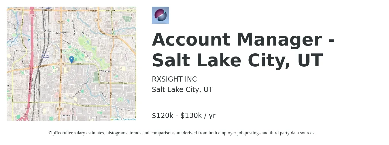 RXSIGHT INC job posting for a Account Manager - Salt Lake City, UT in Salt Lake City, UT with a salary of $120,000 to $130,000 Yearly with a map of Salt Lake City location.