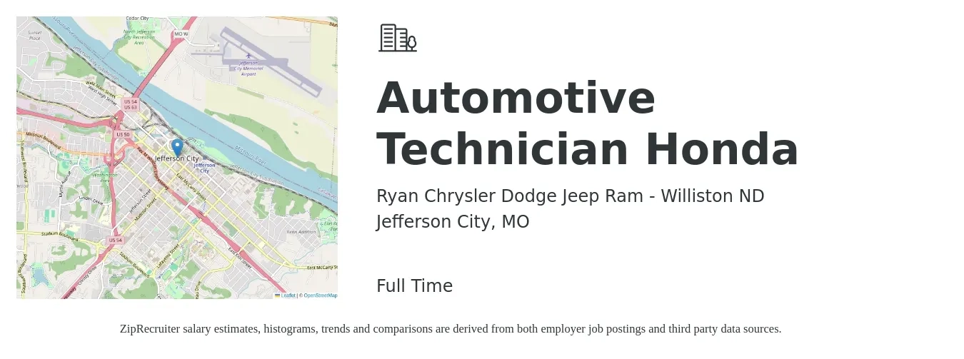 Ryan Chrysler Dodge Jeep Ram - Williston ND job posting for a Automotive Technician Honda in Jefferson City, MO with a salary of $20 to $33 Hourly with a map of Jefferson City location.