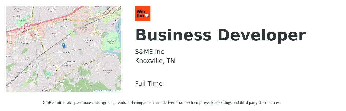 S&ME, Inc. job posting for a Business Developer in Knoxville, TN with a salary of $42,500 to $92,000 Yearly with a map of Knoxville location.