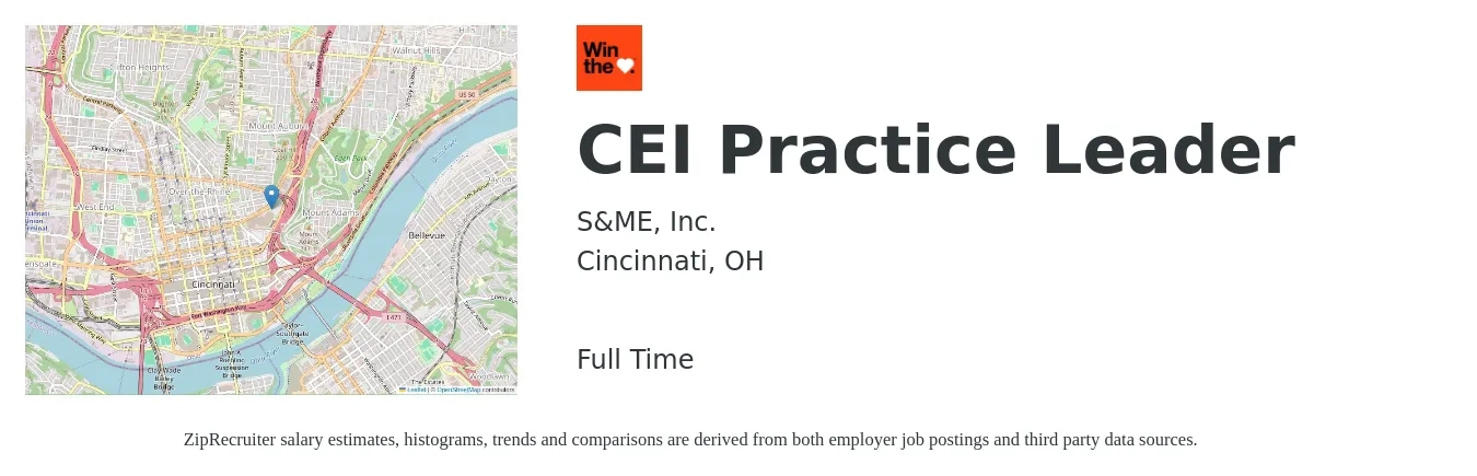 S&ME, Inc. job posting for a CEI Practice Leader in Cincinnati, OH with a salary of $17 to $25 Hourly with a map of Cincinnati location.