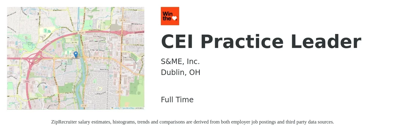 S&ME, Inc. job posting for a CEI Practice Leader in Dublin, OH with a salary of $16 to $24 Hourly with a map of Dublin location.