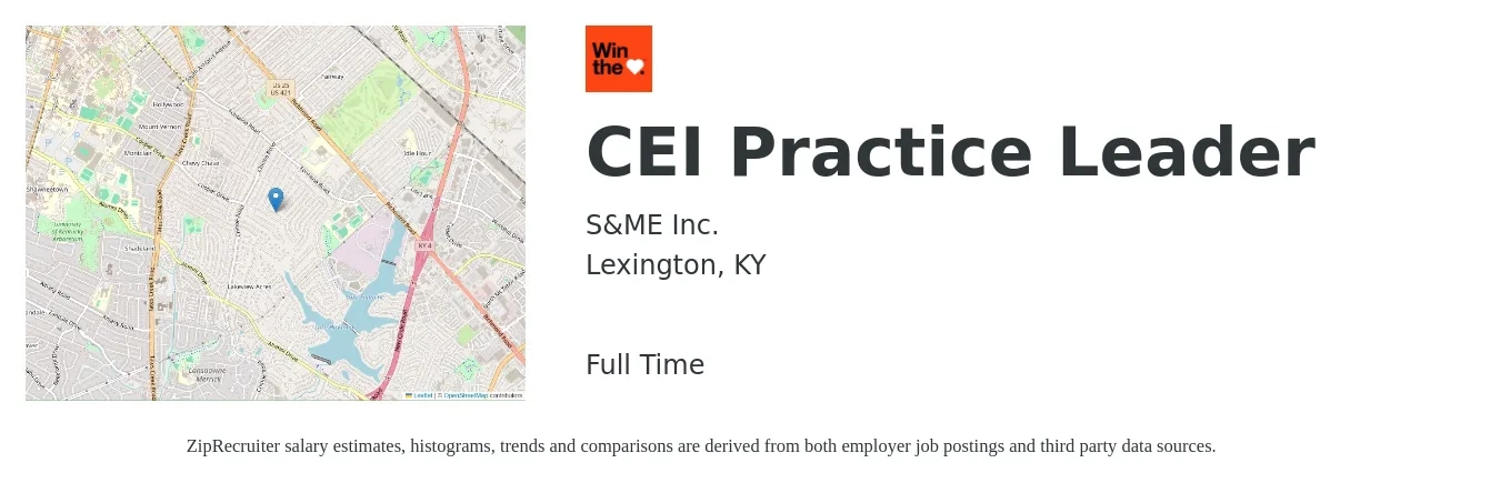 S&ME, Inc. job posting for a CEI Practice Leader in Lexington, KY with a salary of $15 to $22 Hourly with a map of Lexington location.