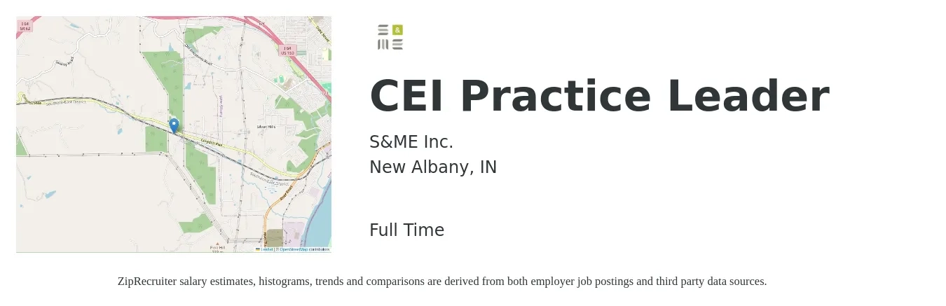 S&ME, Inc. job posting for a CEI Practice Leader in New Albany, IN with a salary of $16 to $24 Hourly with a map of New Albany location.