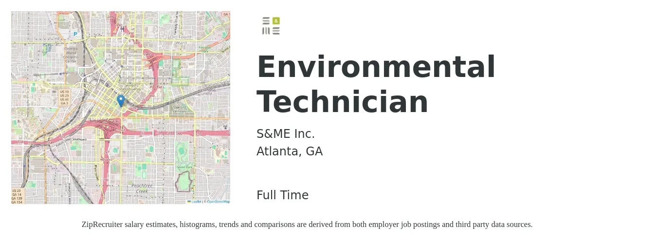 S&ME, Inc. job posting for a Environmental Technician in Atlanta, GA with a salary of $17 to $25 Hourly with a map of Atlanta location.