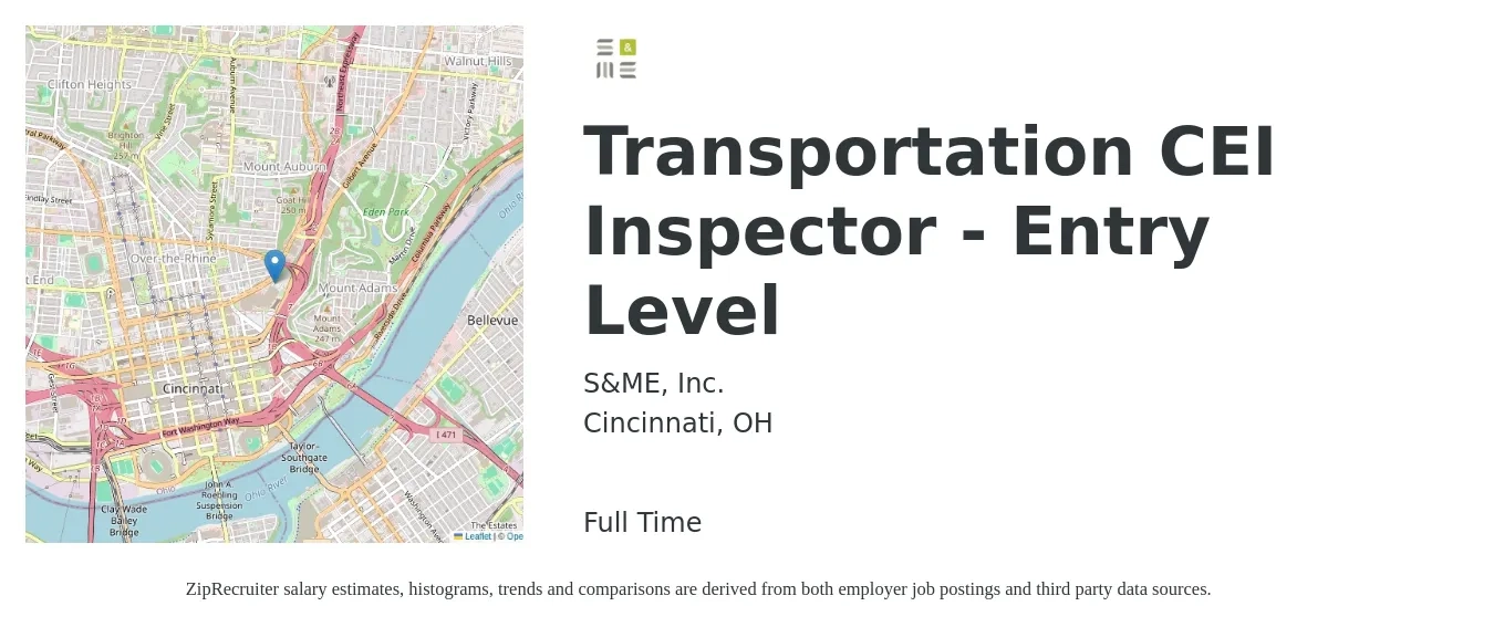 S&ME, Inc. job posting for a Transportation CEI Inspector - Entry Level in Cincinnati, OH with a map of Cincinnati location.