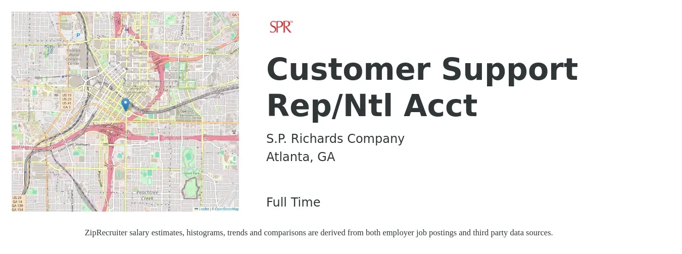 S.P. Richards Company job posting for a Customer Support Rep/Ntl Acct in Atlanta, GA with a salary of $15 to $21 Hourly with a map of Atlanta location.