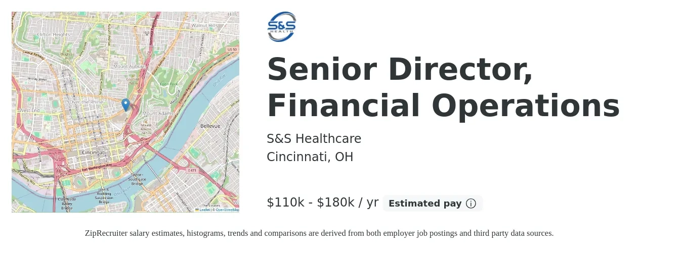 S&S Healthcare job posting for a Senior Director, Financial Operations in Cincinnati, OH with a salary of $110,000 to $180,000 Yearly with a map of Cincinnati location.