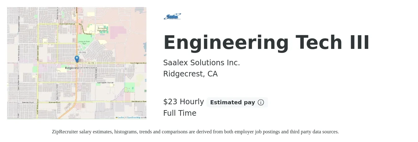 Saalex Solutions Inc. job posting for a Engineering Tech III in Ridgecrest, CA with a salary of $25 Hourly with a map of Ridgecrest location.