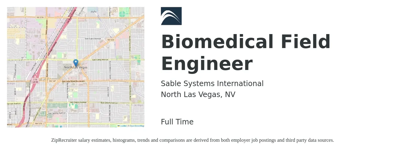 Sable Systems International job posting for a Biomedical Field Engineer in North Las Vegas, NV with a salary of $28 to $40 Hourly with a map of North Las Vegas location.