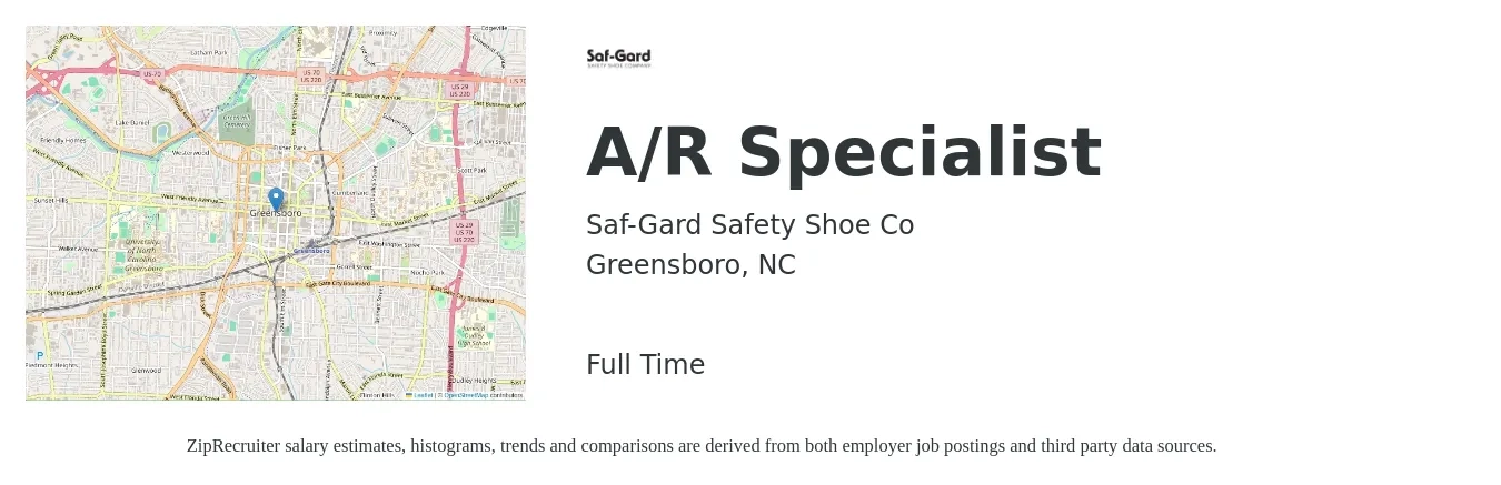 Saf-Gard Safety Shoe Co job posting for a A/R Specialist in Greensboro, NC with a salary of $20 to $26 Hourly with a map of Greensboro location.