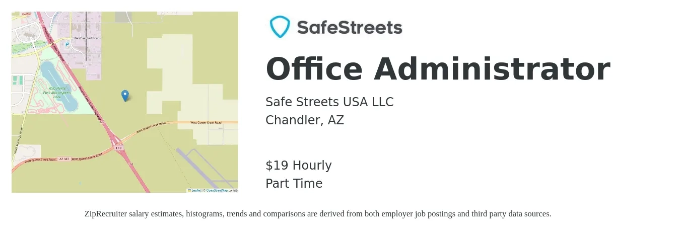 Safe Streets USA LLC job posting for a Office Administrator in Chandler, AZ with a salary of $20 Hourly with a map of Chandler location.