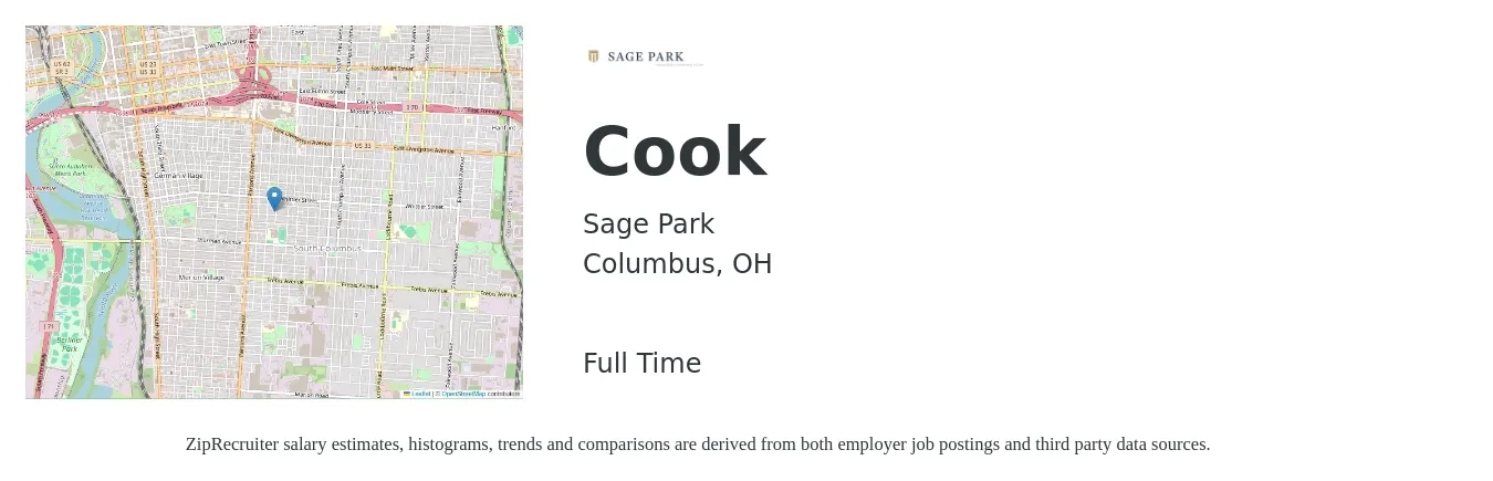 Sage Park job posting for a Cook in Columbus, OH with a salary of $14 to $18 Hourly with a map of Columbus location.