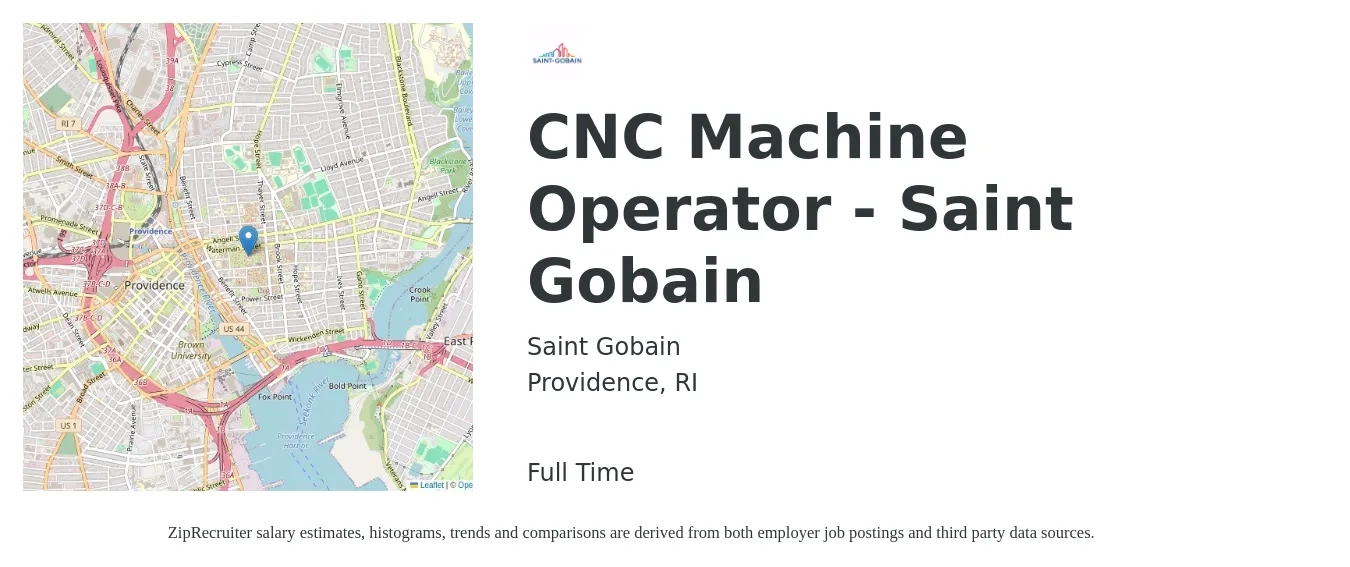 Saint Gobain job posting for a CNC Machine Operator - Saint Gobain in Providence, RI with a salary of $21 to $28 Hourly with a map of Providence location.