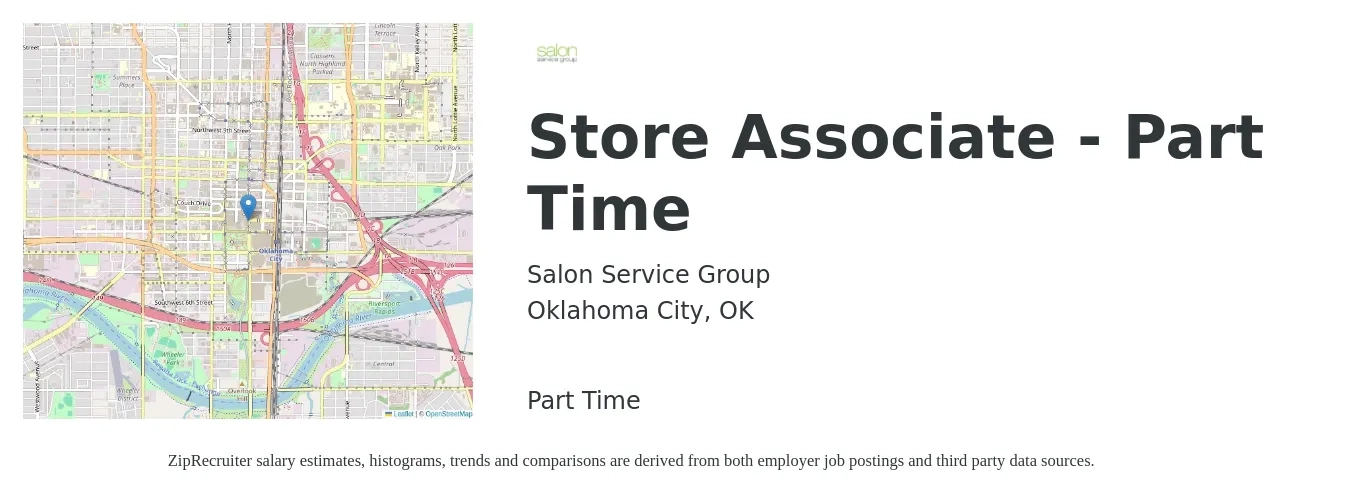 Salon Service Group job posting for a Store Associate - Part Time in Oklahoma City, OK with a salary of $12 to $14 Hourly with a map of Oklahoma City location.