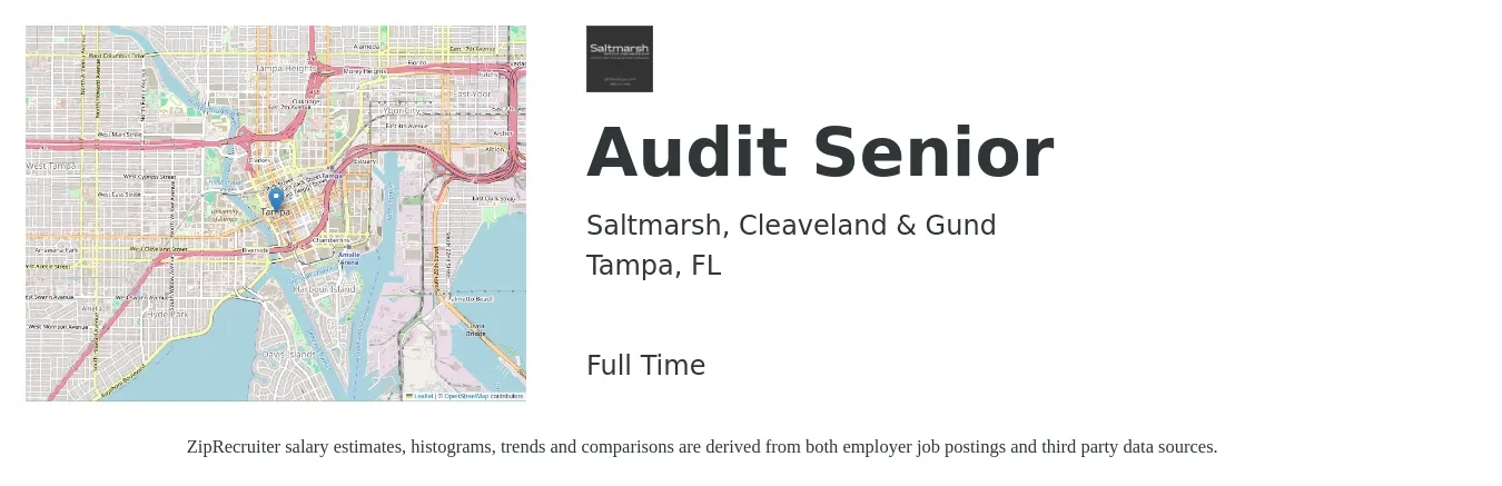 Saltmarsh, Cleaveland & Gund job posting for a Audit Senior in Tampa, FL with a salary of $76,500 to $94,000 Yearly with a map of Tampa location.