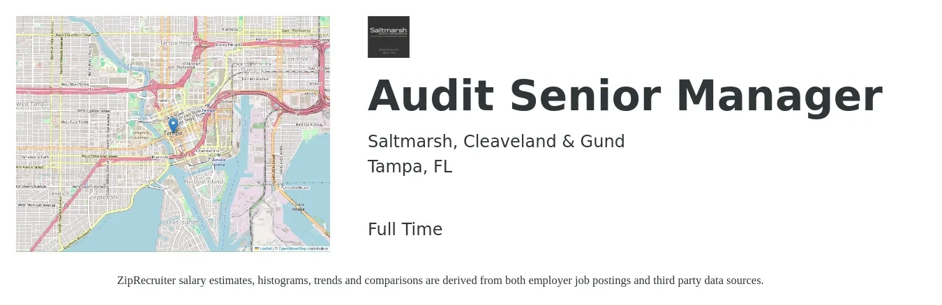 Saltmarsh, Cleaveland & Gund job posting for a Audit Senior Manager in Tampa, FL with a salary of $85,100 to $136,100 Yearly with a map of Tampa location.