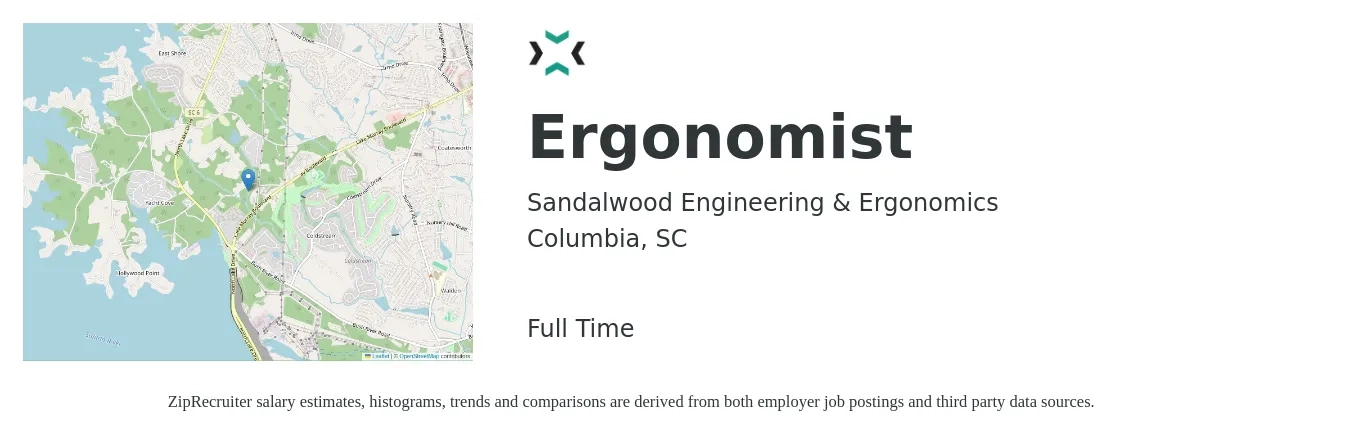 Sandalwood Engineering & Ergonomics job posting for a Ergonomist in Columbia, SC with a salary of $36 to $41 Hourly with a map of Columbia location.