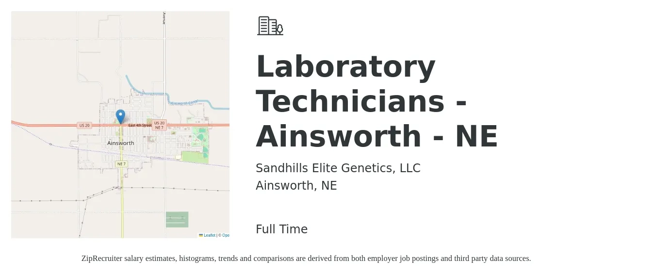 Sandhills Elite Genetics, LLC job posting for a Laboratory Technicians - Ainsworth - NE in Ainsworth, NE with a salary of $17 to $22 Hourly with a map of Ainsworth location.