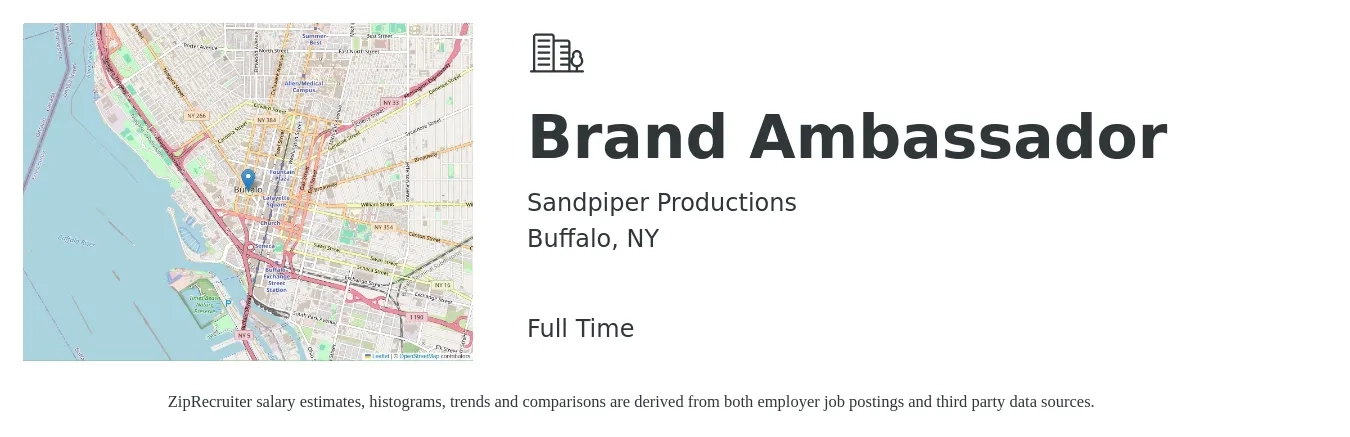 Sandpiper Productions job posting for a Brand Ambassador in Buffalo, NY with a salary of $16 to $23 Hourly with a map of Buffalo location.