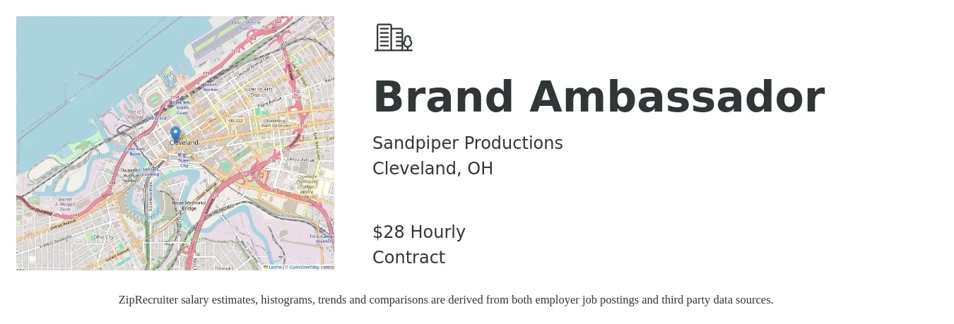 Sandpiper Productions job posting for a Brand Ambassador in Cleveland, OH with a salary of $30 Hourly with a map of Cleveland location.