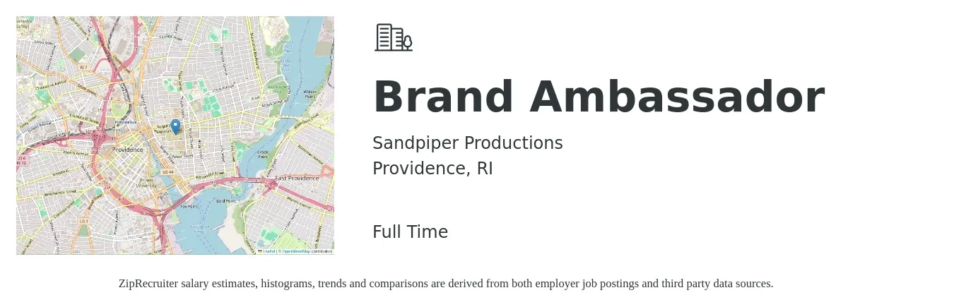 Sandpiper Productions job posting for a Brand Ambassador in Providence, RI with a salary of $30 Hourly with a map of Providence location.