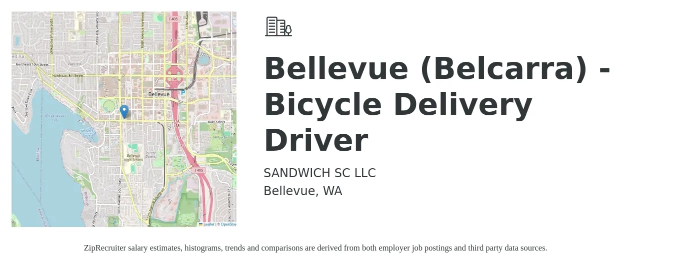 SANDWICH SC LLC job posting for a Bellevue (Belcarra) - Bicycle Delivery Driver in Bellevue, WA with a salary of $19 to $24 Hourly with a map of Bellevue location.