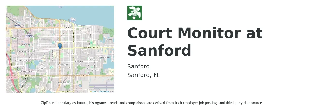 Sanford job posting for a Court Monitor at Sanford in Sanford, FL with a salary of $16 to $24 Hourly with a map of Sanford location.