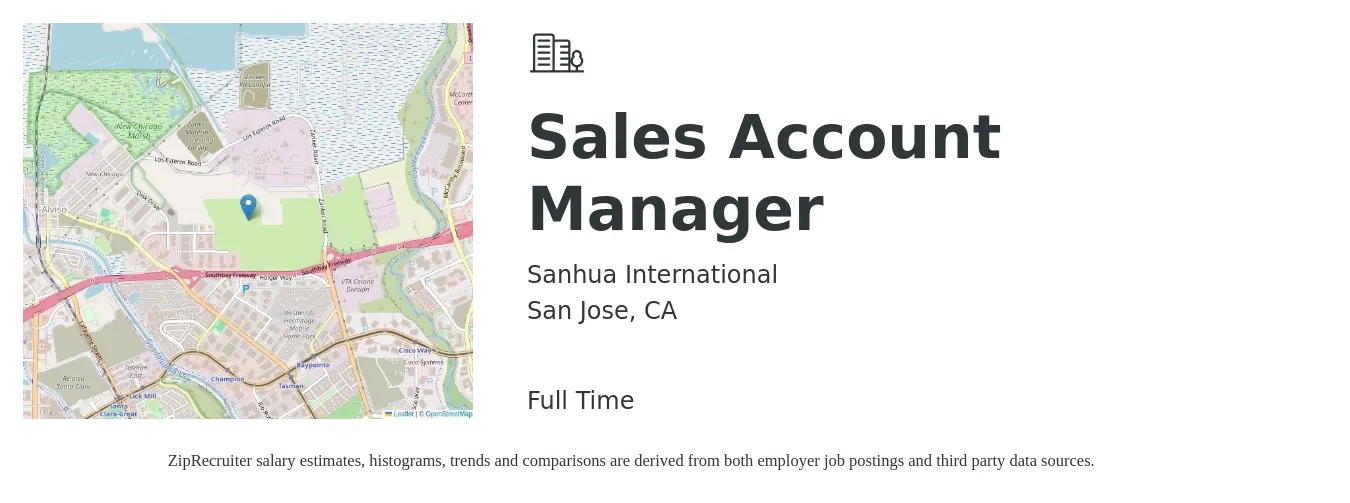 Sanhua International job posting for a Sales Account Manager in San Jose, CA with a salary of $59,800 to $94,700 Yearly with a map of San Jose location.