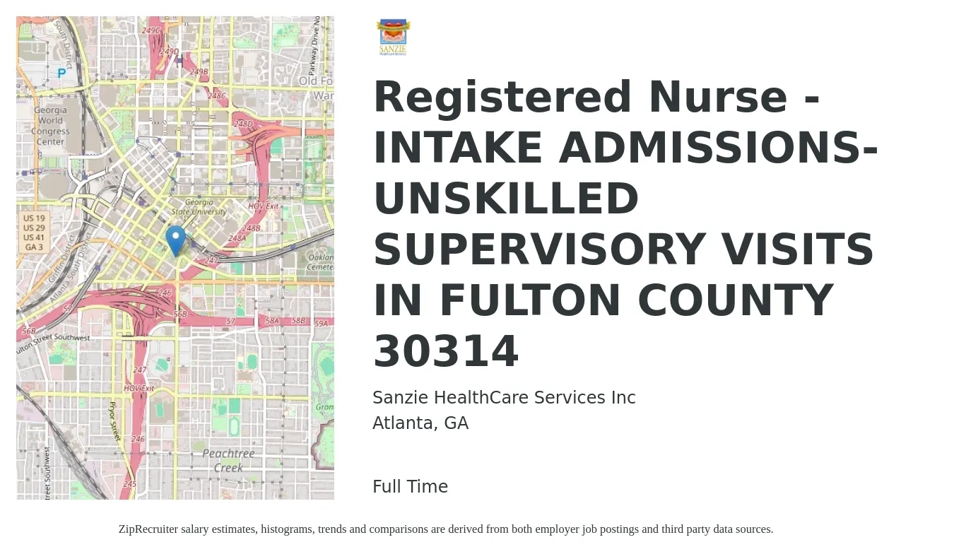 Sanzie HealthCare Services Inc job posting for a Registered Nurse -INTAKE ADMISSIONS- UNSKILLED SUPERVISORY VISITS IN FULTON COUNTY 30314 in Atlanta, GA with a salary of $34 to $48 Hourly with a map of Atlanta location.