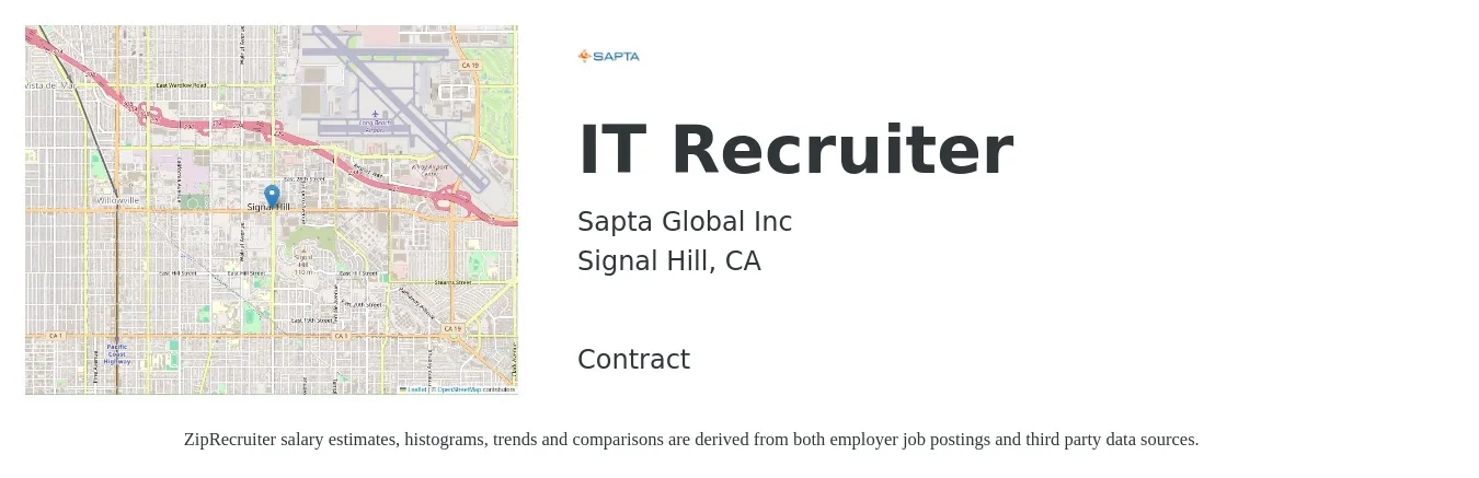 Sapta Global Inc job posting for a IT Recruiter in Signal Hill, CA with a salary of $31 to $46 Hourly with a map of Signal Hill location.