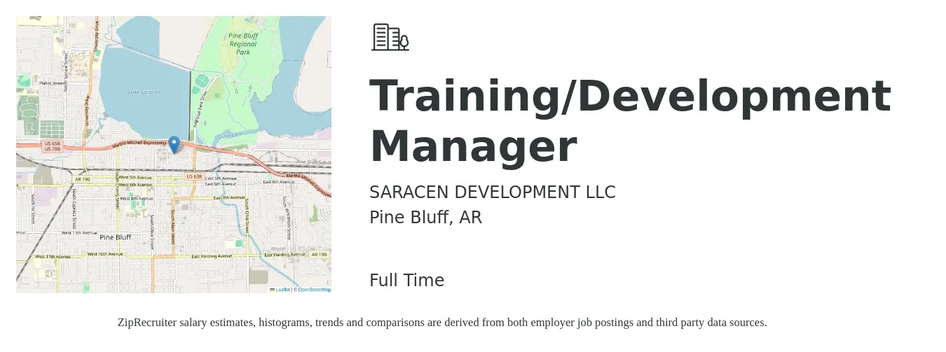 SARACEN DEVELOPMENT LLC job posting for a Training/Development Manager in Pine Bluff, AR with a salary of $54,200 to $89,400 Yearly with a map of Pine Bluff location.