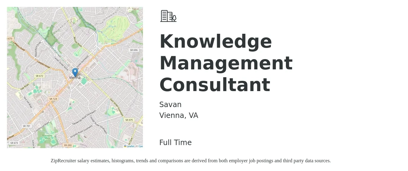 Savan job posting for a Knowledge Management Consultant in Vienna, VA with a map of Vienna location.