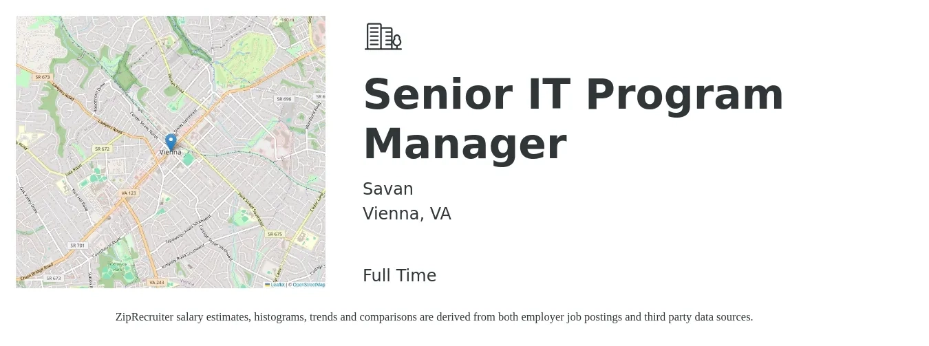 Savan job posting for a Senior IT Program Manager in Vienna, VA with a salary of $131,500 to $132,000 Yearly with a map of Vienna location.