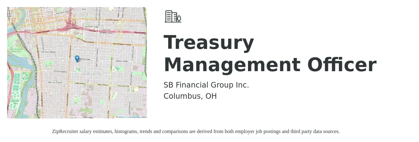 SB Financial Group job posting for a Treasury Management Officer in Columbus, OH with a salary of $81,300 to $113,500 Yearly with a map of Columbus location.