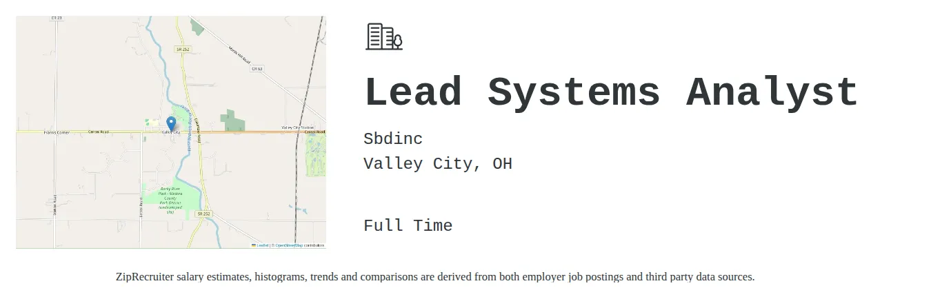 Stanley Black & Decker job posting for a Lead Systems Analyst in Valley City, OH with a salary of $85,000 to $123,200 Annually and benefits including Medical, Vision, Dental, PTO, Life, and Retirement with a map of Valley City location.
