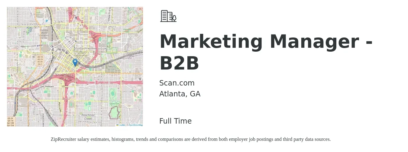 Scan.com job posting for a Marketing Manager - B2B in Atlanta, GA with a salary of $401,000 Yearly with a map of Atlanta location.