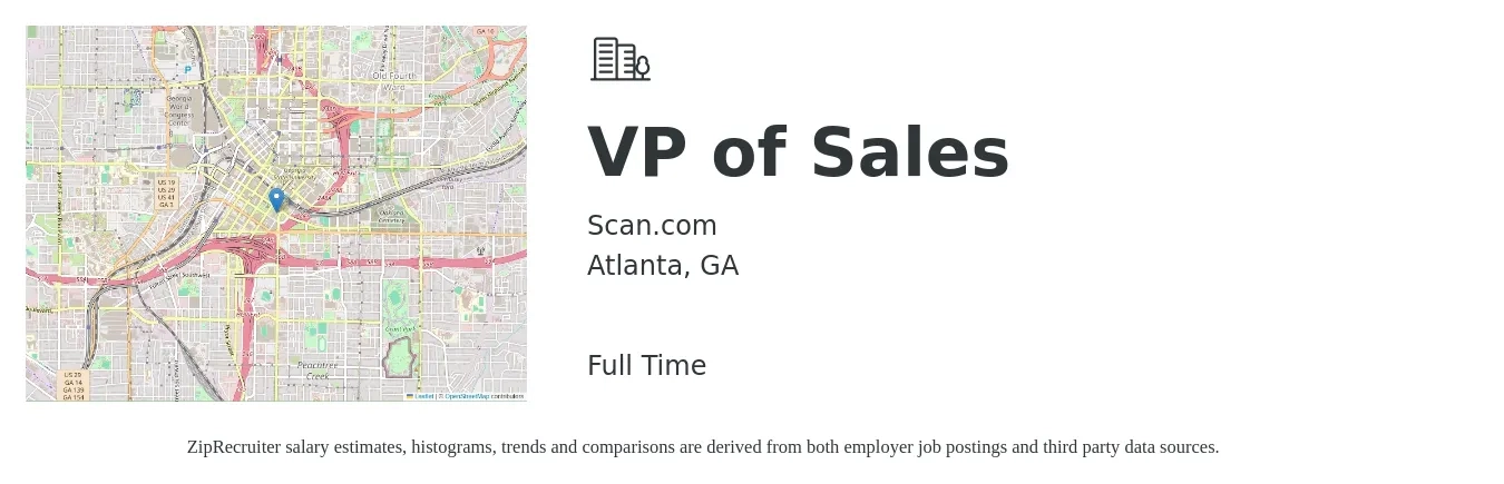 Scan.com job posting for a VP of Sales in Atlanta, GA with a salary of $400,000 Yearly with a map of Atlanta location.