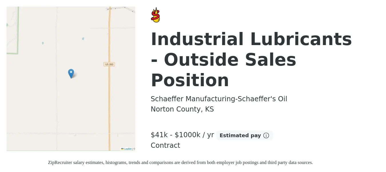 Schaeffer Manufacturing-Schaeffer's Oil job posting for a Industrial Lubricants - Outside Sales Position in Norton County, KS with a salary of $41,625 to $1,000,000 Yearly with a map of Norton County location.