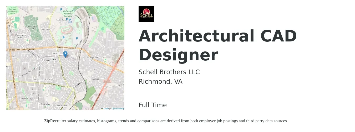 Schell Brothers LLC job posting for a Architectural CAD Designer in Richmond, VA with a salary of $25 to $34 Hourly with a map of Richmond location.
