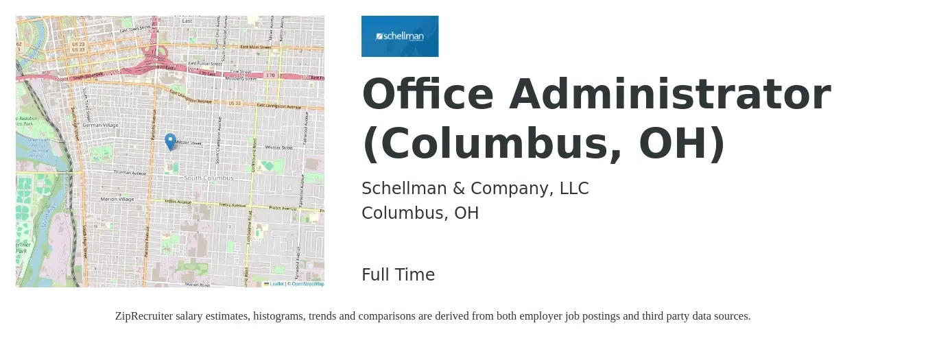 Schellman & Company, LLC job posting for a Office Administrator (Columbus, OH) in Columbus, OH with a salary of $18 to $24 Hourly with a map of Columbus location.